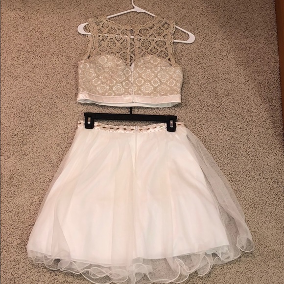 Two piece white and gold/tan dress - Picture 2 of 6
